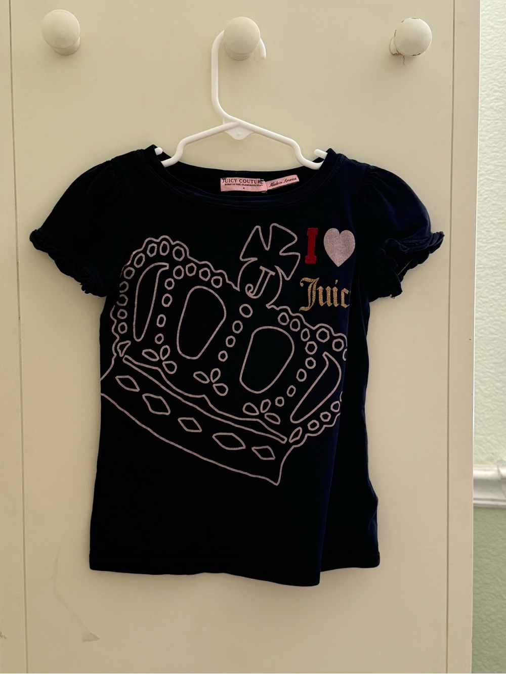 Juicy Couture Navy Tee with Crown & Heart Graphics